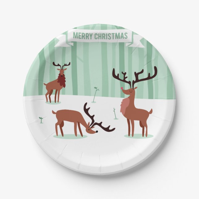 Pratos de papel de Natal Renaudinhos fofos (Frente)