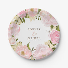 Pratos de Papel de Noiva com Floral Rosa para Chá 