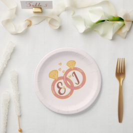 Pratos de Papel de Noivado Floral Blush Editáveis