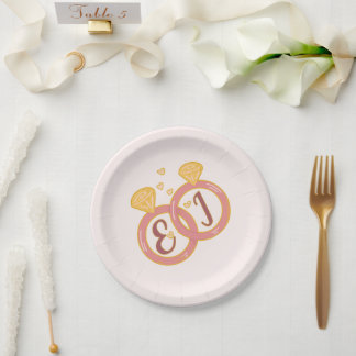 Pratos de Papel de Noivado Floral Blush Editáveis