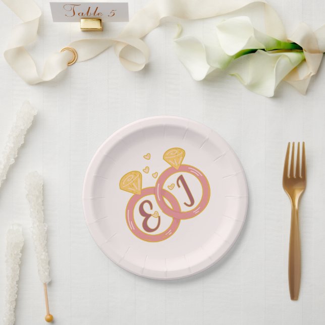 Pratos de Papel de Noivado Floral Blush Editáveis (Casamento)