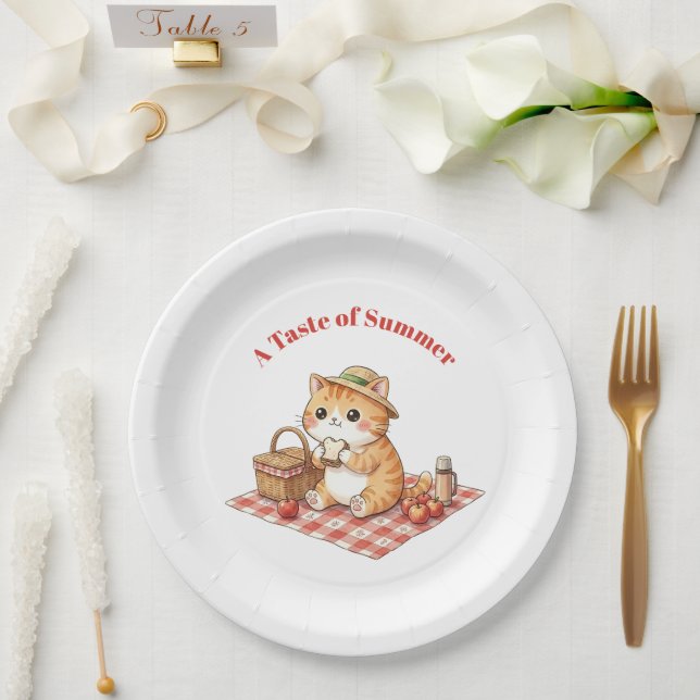 Pratos de Papel de Piquenique de Gato Ginger Vinta (Casamento)
