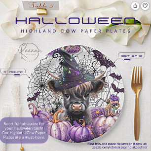 Pratos de Papel do Boi das Terras Altas do Hallowe