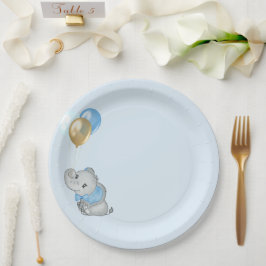 Pratos de papel Elefante Azul Chá de Bebê
