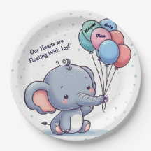 Pratos de Papel Elefante Bebê Balão Baby Shower
