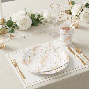 Pratos de Papel Elegantes com Estrelas Douradas e
