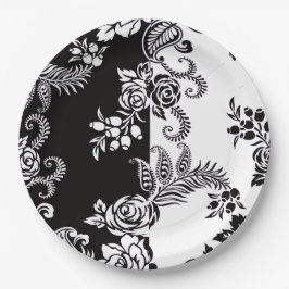 Pratos de Papel Elegantes Monocromáticos Florais p