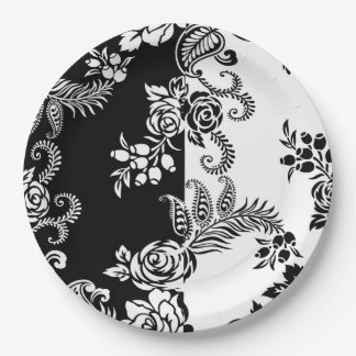 Pratos de Papel Elegantes Monocromáticos Florais p