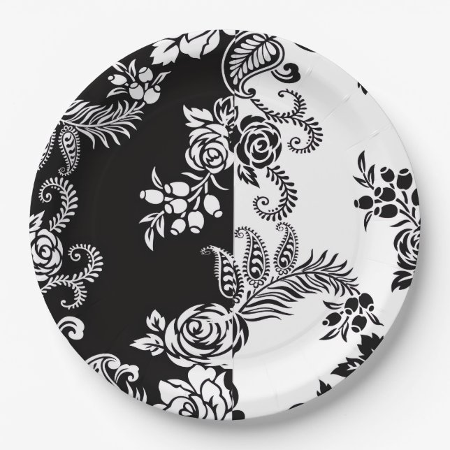 Pratos de Papel Elegantes Monocromáticos Florais p (Frente)