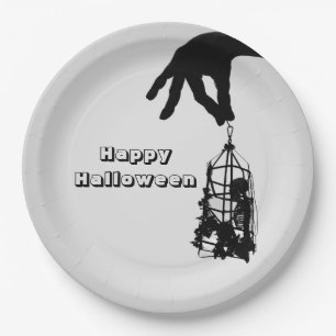 Pratos de Papel Esqueleto da Mão de Halloween