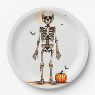 Pratos de papel esqueleto de Halloween