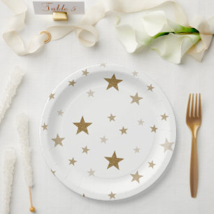 Pratos de Papel Estrelas Douradas