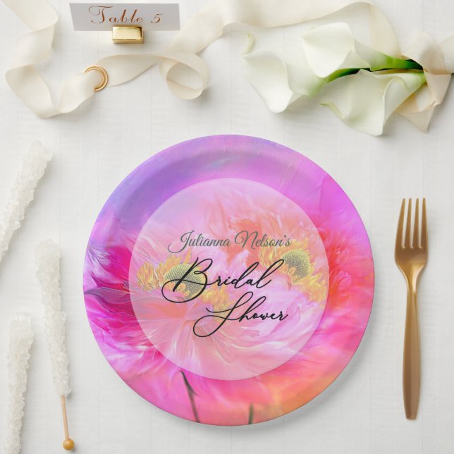 Pratos de papel fantasia floral rosa (Casamento)