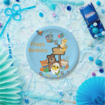 Pratos de Papel Feliz Aniversário Raposa Urso de P