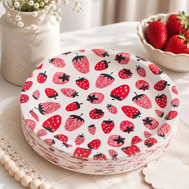 Pratos de Papel Festa de Bebê Morango Doce Fruta (Criador carregado)