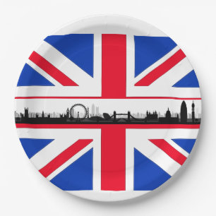 Pratos de Papel Festa Tema Union Jack Skyline Lond
