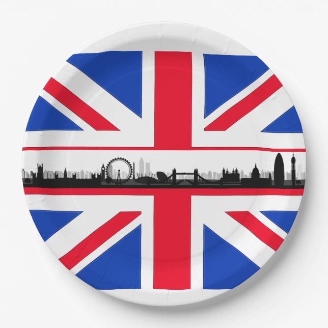 Pratos de Papel Festa Tema Union Jack Skyline Lond (Frente)