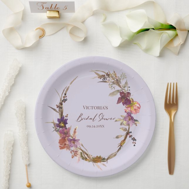 Pratos de Papel Flor de Lavanda Aquarela (Casamento)