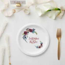 Pratos de papel florais boho vermelhos