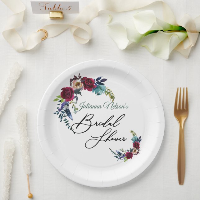 Pratos de papel florais boho vermelhos (Casamento)