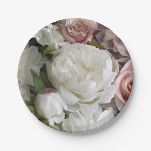 Pratos de papel florais brancos e pêssego bonitos