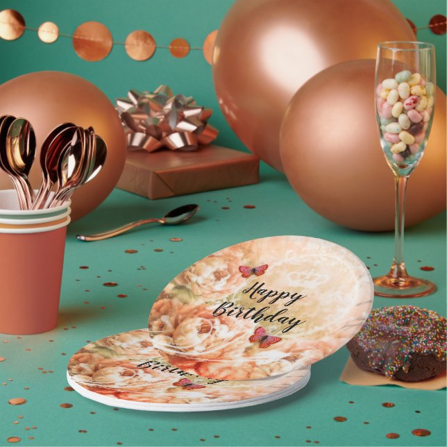 Pratos de papel florais de pêssego macio personali (Múltiplo)