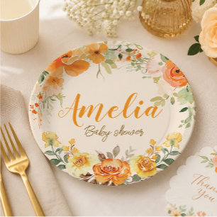 Pratos de Papel Florais Desenhados à Mão para Chás