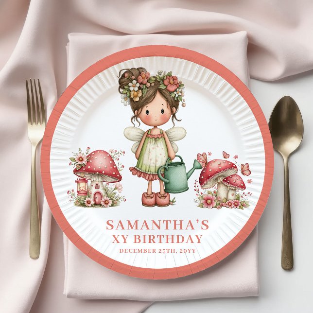 Pratos de Papel Florais Fada Caprichosa Aniversári (Whimsical Fairy 8th Birthday Floral Paper Plates)