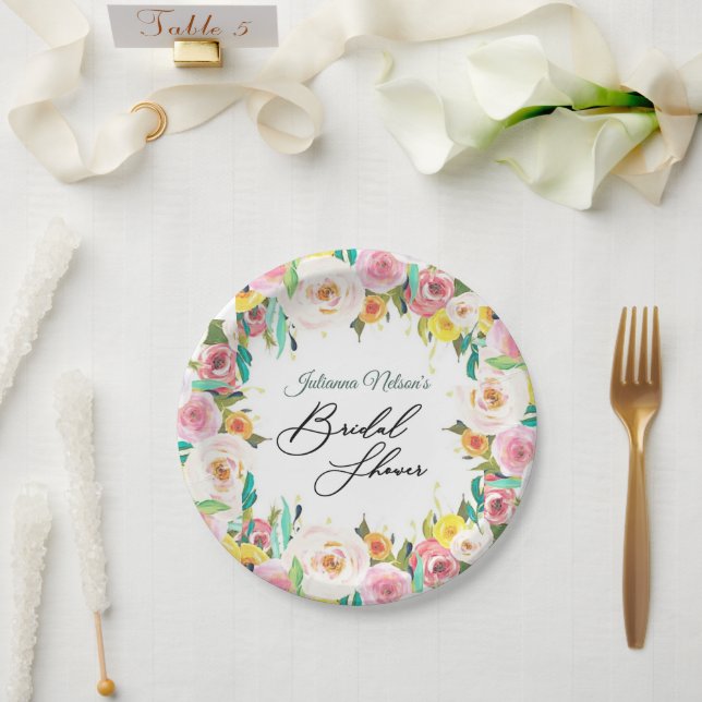 Pratos de papel florais pastéis (Casamento)