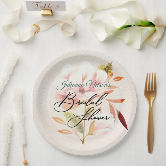 Pratos de papel florais rosa (Casamento)