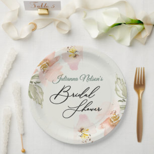 Pratos de papel floral aquarela pêssego