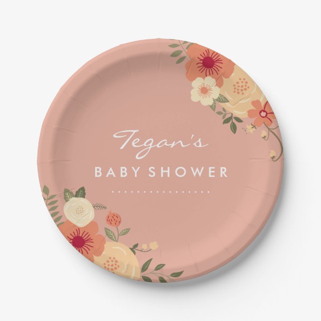 Pratos de Papel Floral de Pêssego Moderno para Chá (Frente)