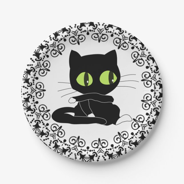 Pratos de Papel, Floral Preto Gato Preto (Frente)