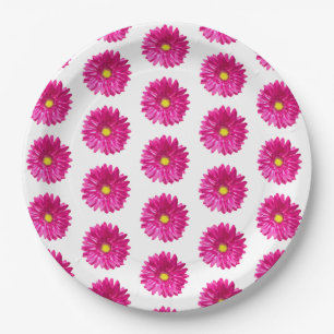 Pratos de Papel Floral Rosa Quente Daisy