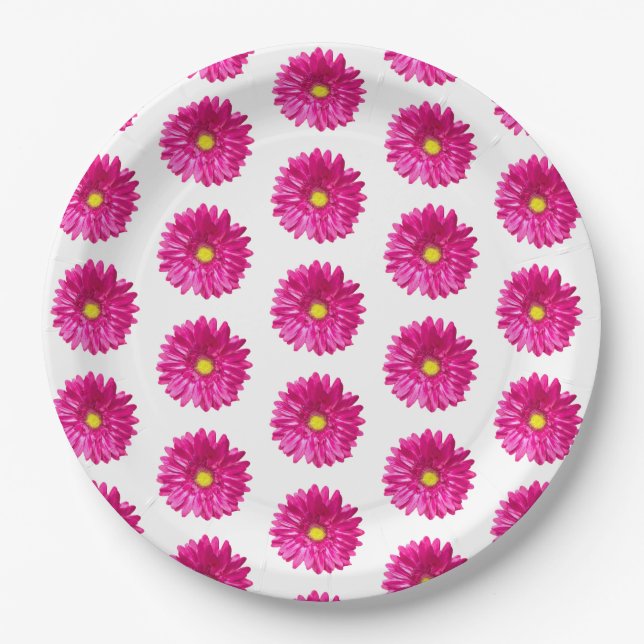 Pratos de Papel Floral Rosa Quente Daisy   (Frente)