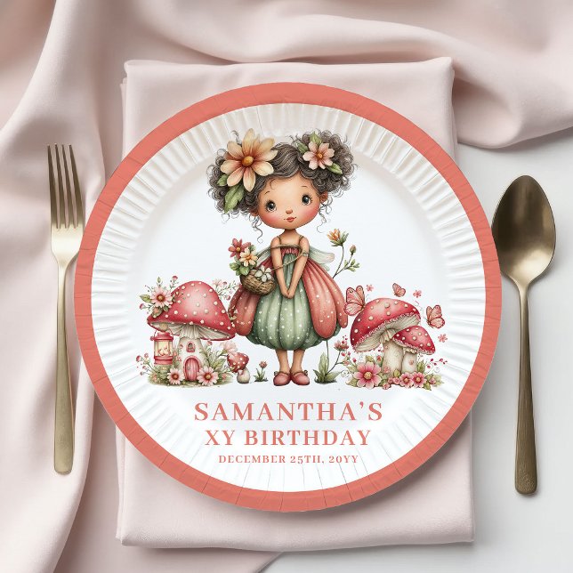 Pratos de Papel Flores Bege de 2º Aniversário da P (Pink Fairy 2nd Birthday Blush Flowers Paper Plates)