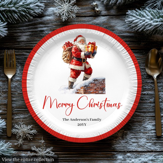 Pratos de Papel Fonte Script Simples Papai Noel Mo (Modern Santa Claus Simple Script Font Paper Plate)