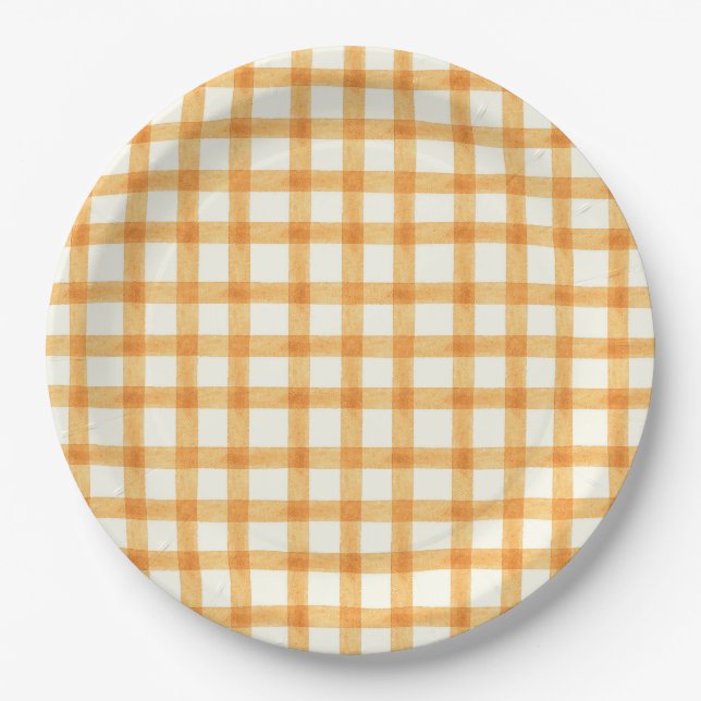 Pratos de papel Gingham em Aquarela Cobre 012 (Frente)