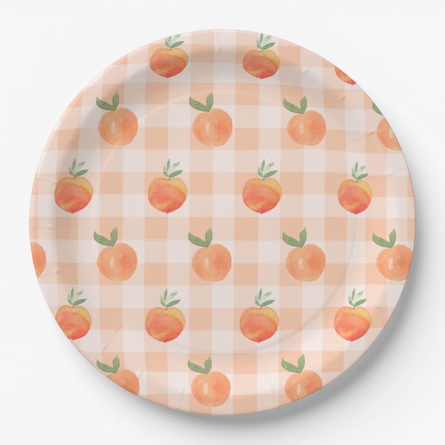 Pratos de Papel Gingham Pêssego (Frente)