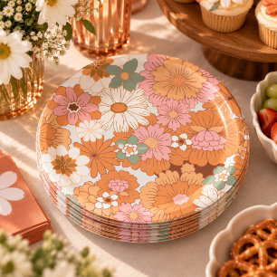 Pratos de Papel Groovy 70s Hippie Floral Baby Show