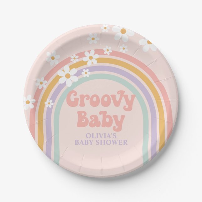 Pratos de Papel Groovy Baby Arco-íris Pastel (Frente)