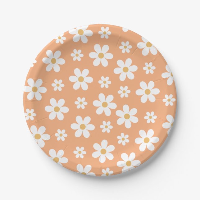 Pratos de papel Groovy Retro Daisy damasco (Frente)