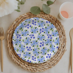 Pratos de Papel Jardim Floral Aquarela Azul