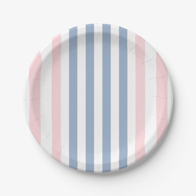 Pratos de Papel, Listra Azul Rosa e Branco (Frente)