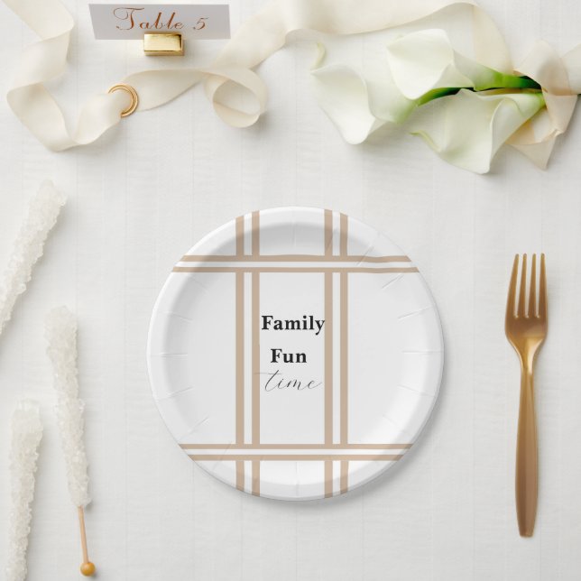 Pratos de Papel, Listra Bege e Branco  (Casamento)