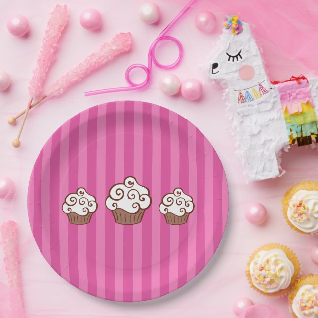 Pratos de papel listrados para cupcakes (Festa)