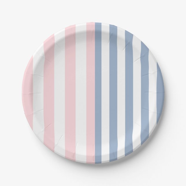 Pratos de Papel, Listras Rosa Azul e Branco (Frente)