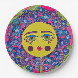 Pratos de papel Menina Flor de Hortênsia Pintada