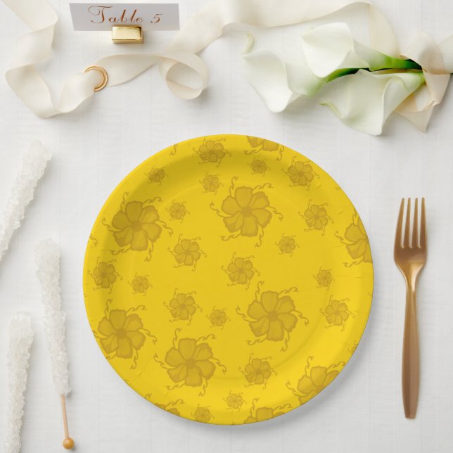 Pratos de Papel Monocromáticos FTF em Amarelo para (Casamento)