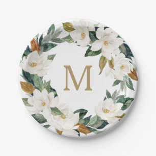 Pratos de Papel Monograma de Algodão Magnolia